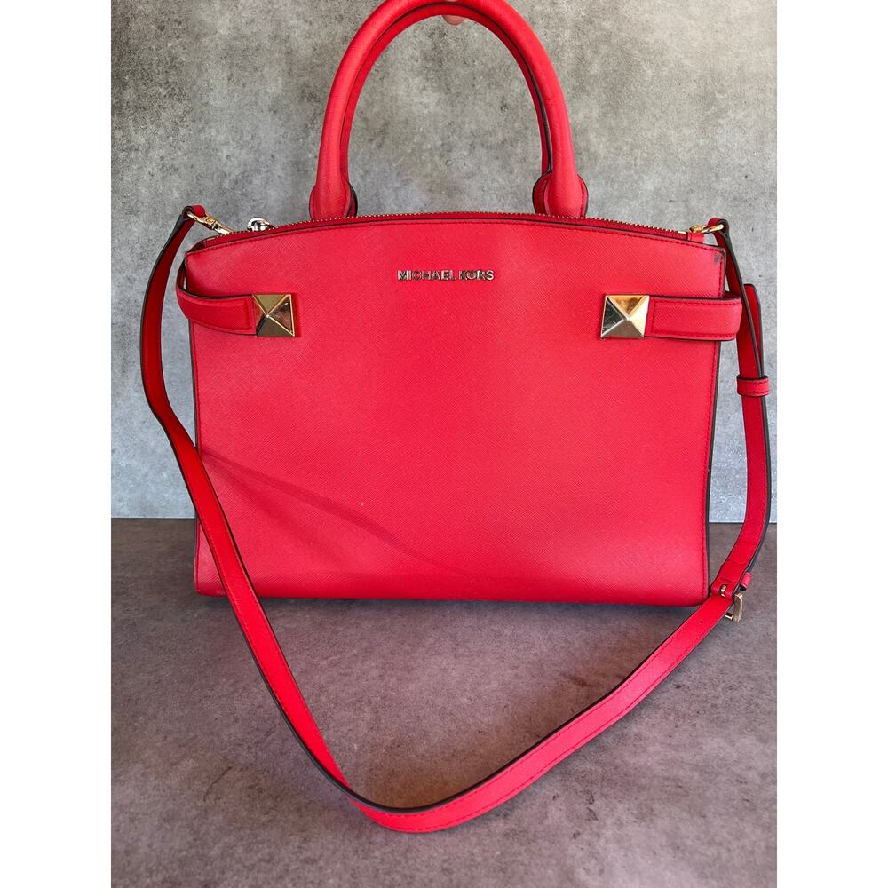 Michael Kors Karla Medium East West Satchel Red crossbody bag minimalist luxury